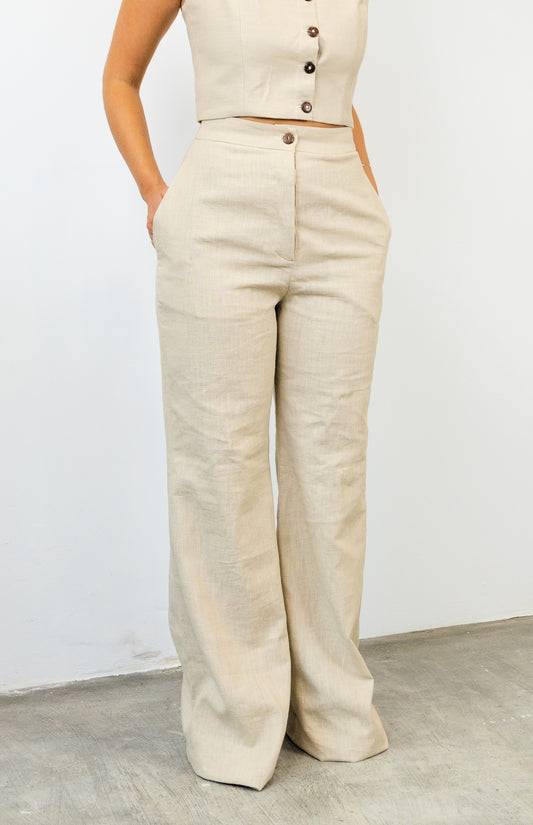 Bell-bottom Trousers in raw Linen