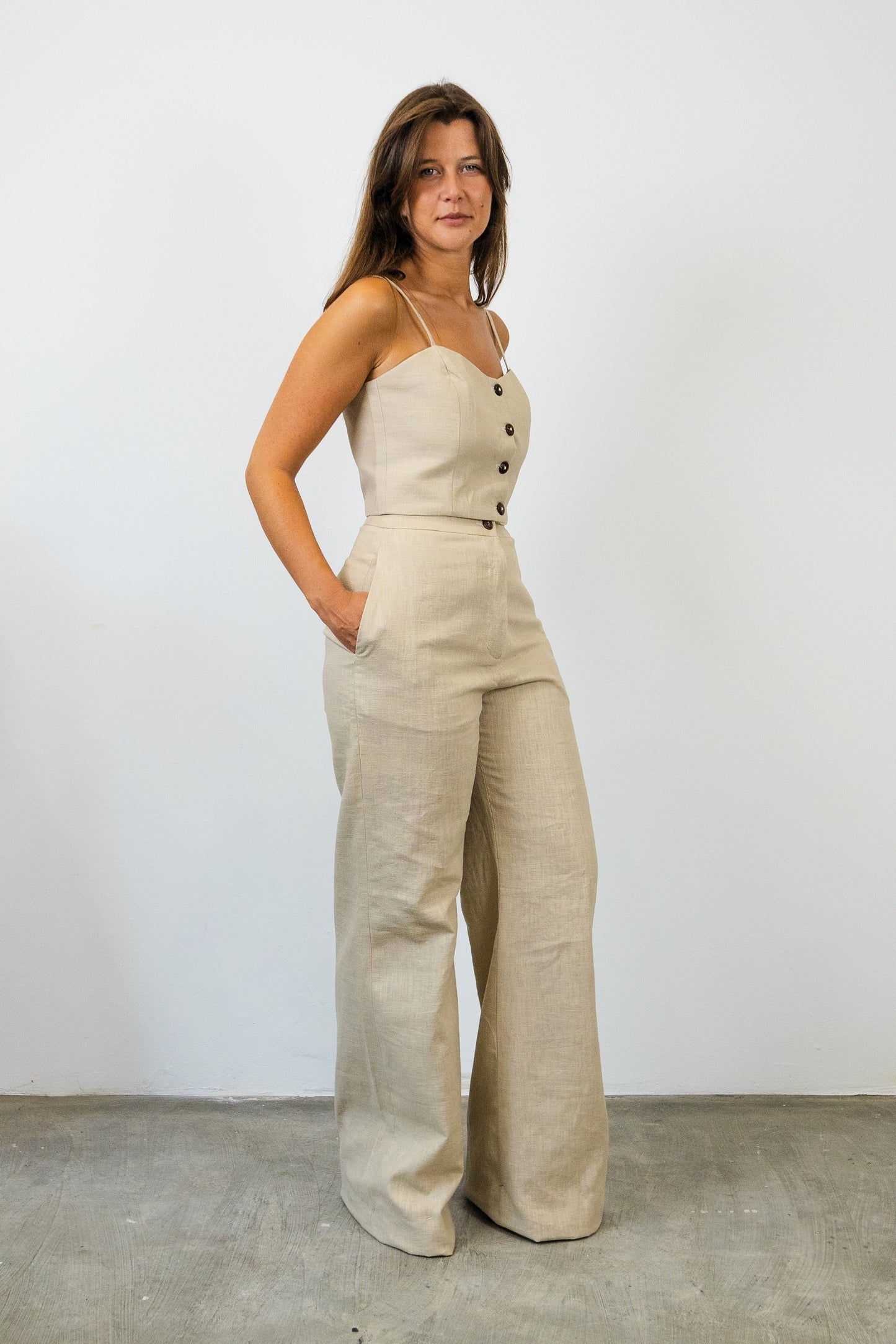 Bell-bottom Trousers in raw Linen
