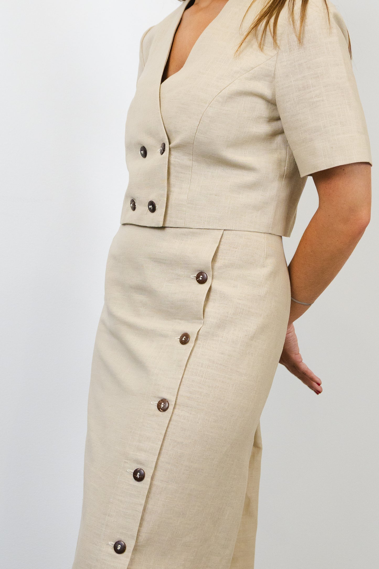 Short Double-breasted Jacket in raw linen