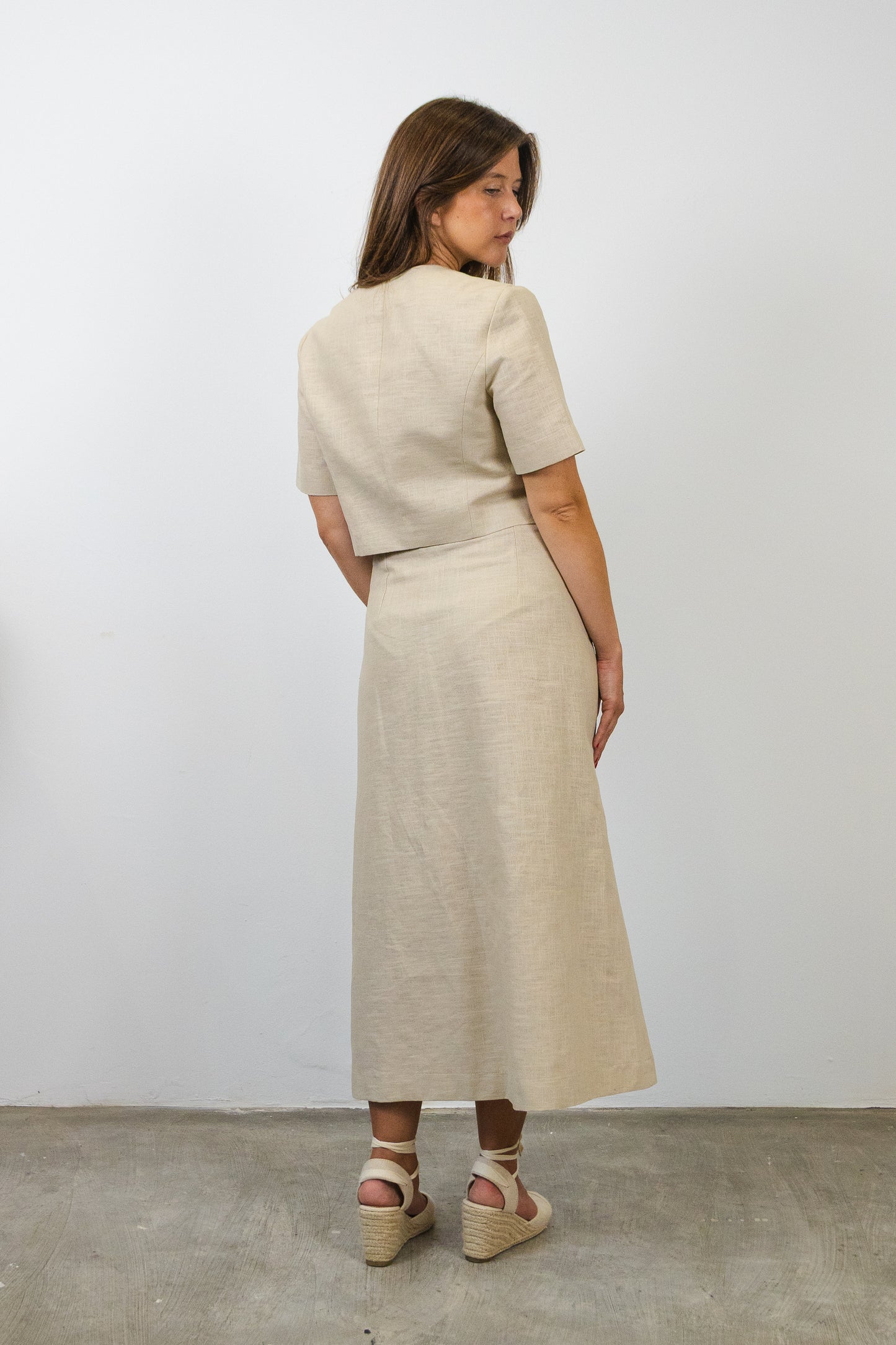 Short Double-breasted Jacket in raw linen